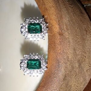 Radiant Cut 3.3 ct Emerald and Sapphire Earrings